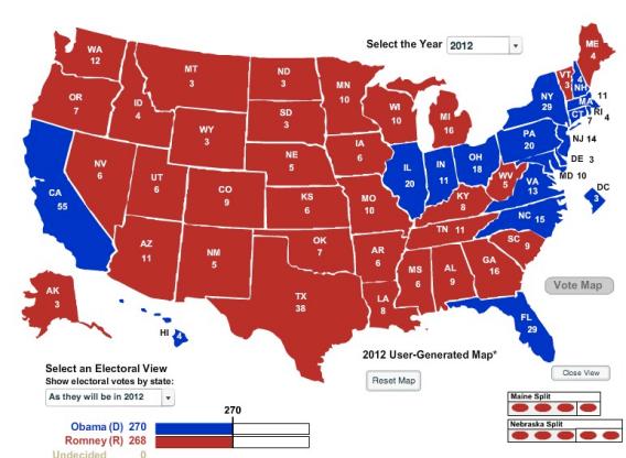 Geographically smallest Electoral College map.